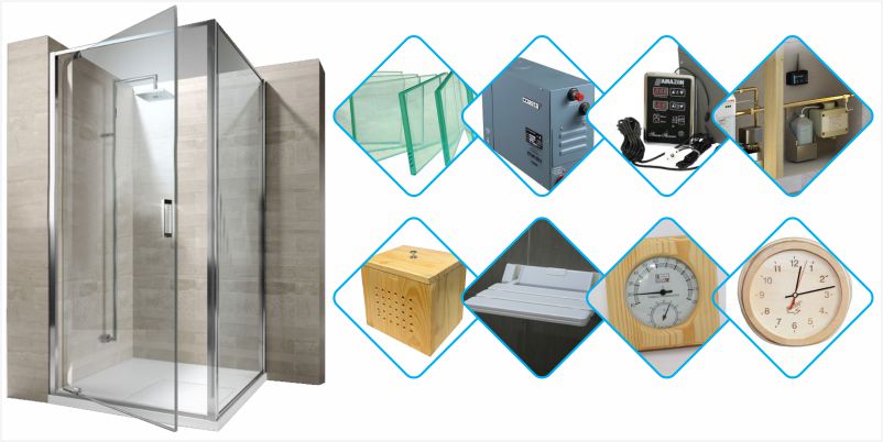 Các thiết bị cần thiết của phòng xông hơi ướt bằng kính kết hợp xây